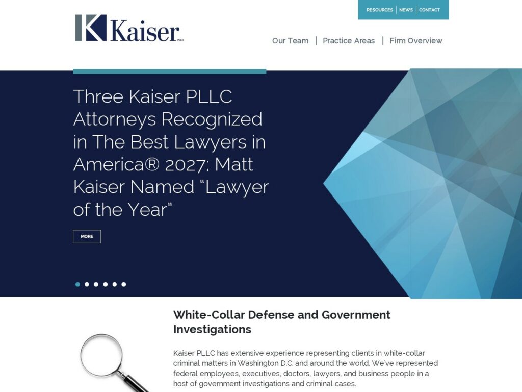Kaiser Law WordPress site — white-collar defense firm homepage