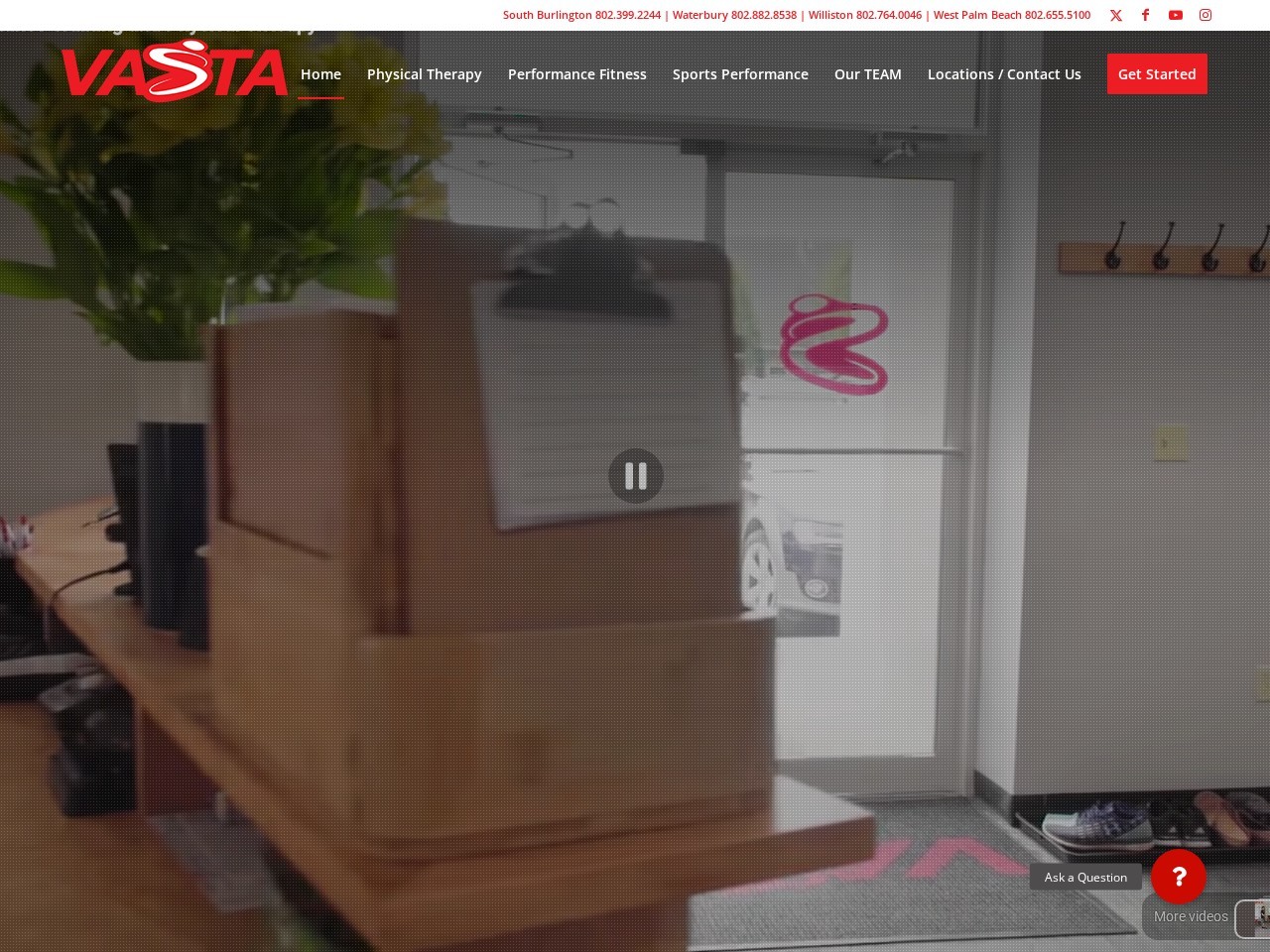 Vasta Sports WordPress site — physical therapy and performance training homepage