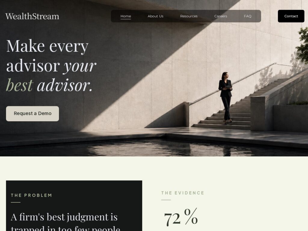 Wealth Stream Framer website — advice intelligence marketing homepage