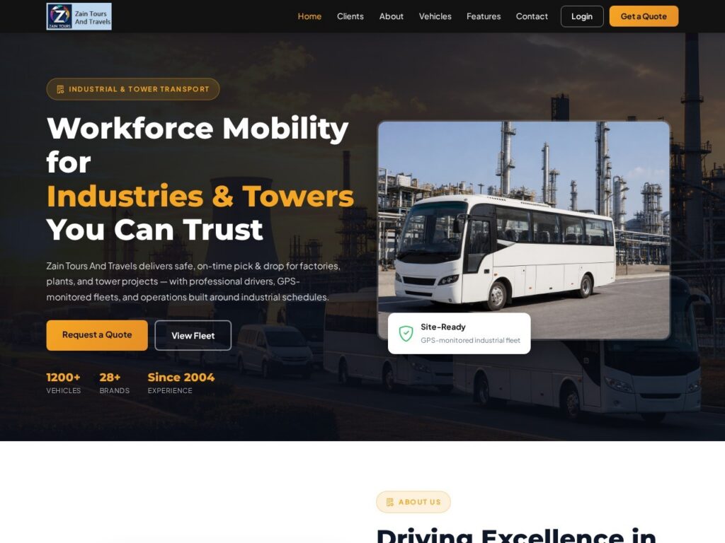 ZTT7865 Laravel application — Zain Tours and Travels web app homepage